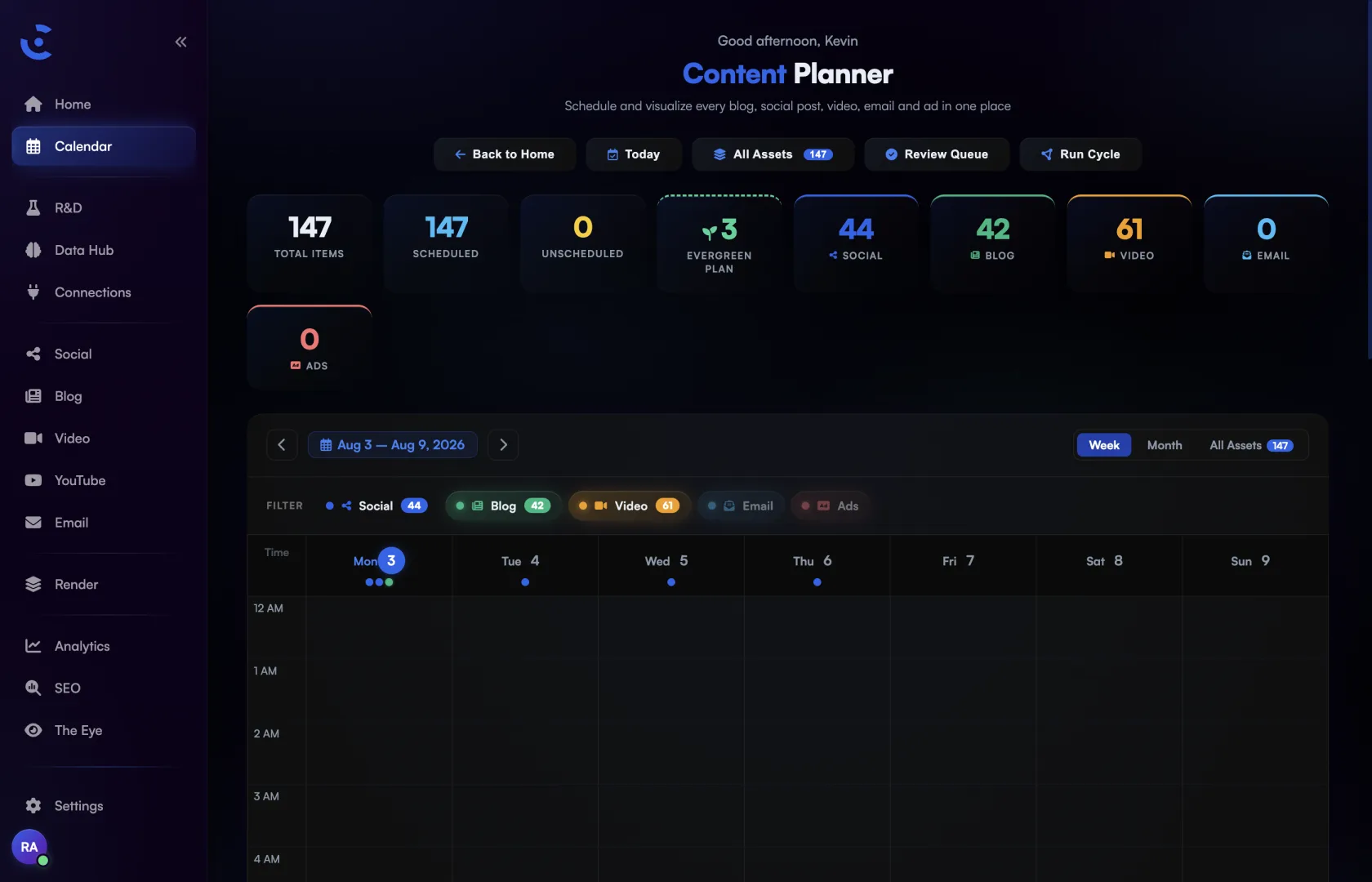CinySuite unified content calendar publishing on an automated cadence